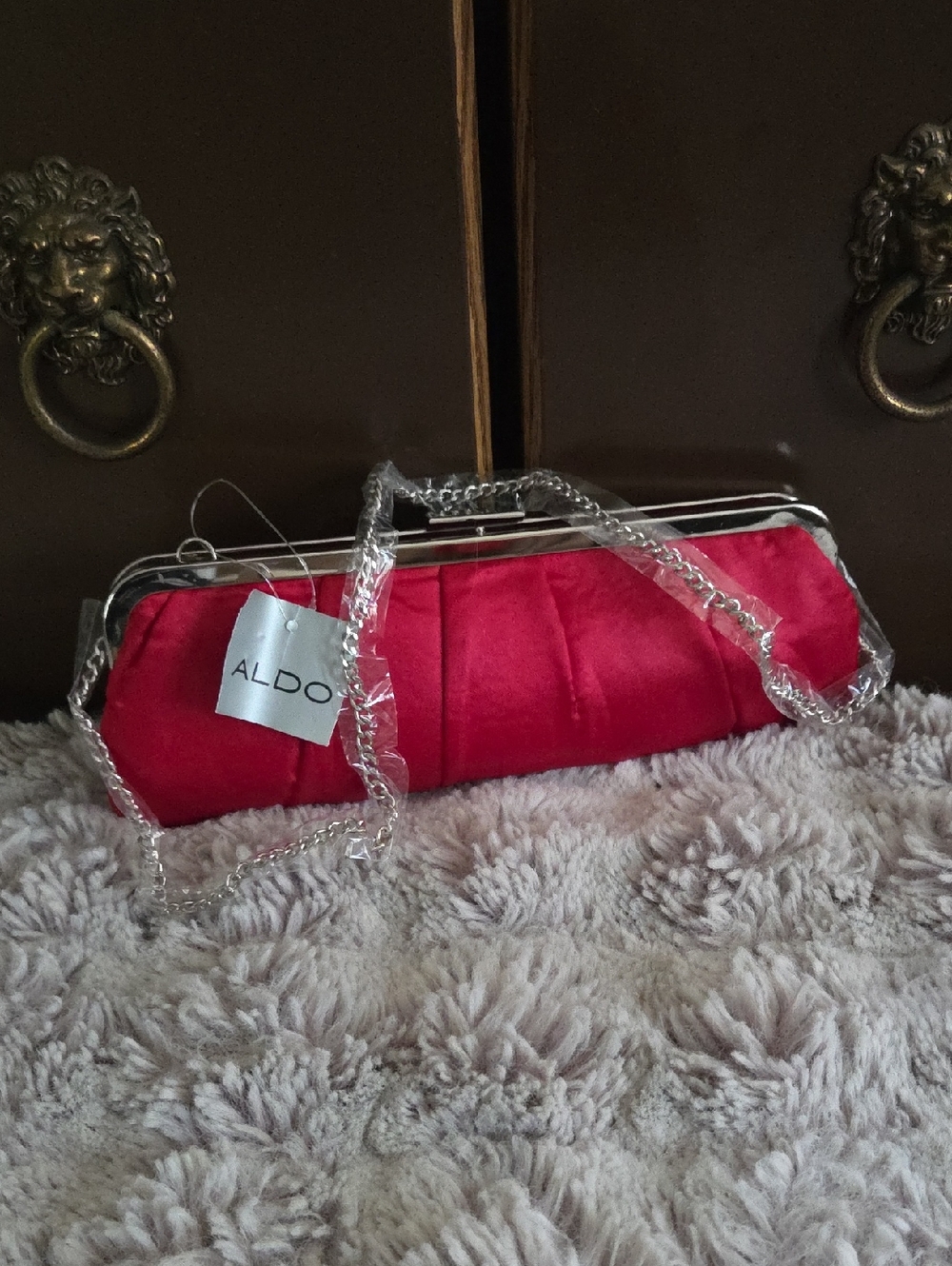 Aldo Red Satin Frame Clutch